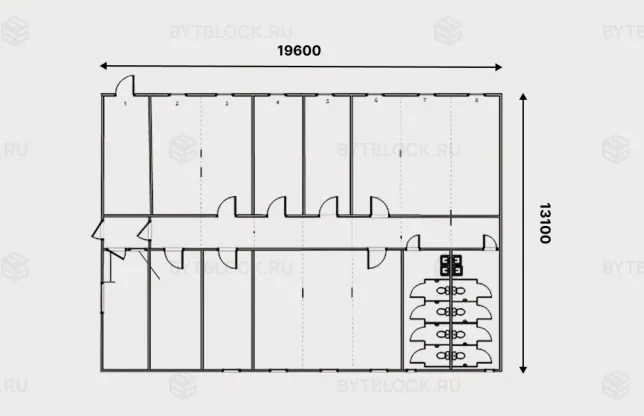 Модульное здание МЗ-02 из 20 блок-контейнеров с санузлами
