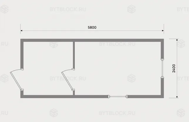 Блок-контейнер БК-00 с тамбуром и 2 окнами