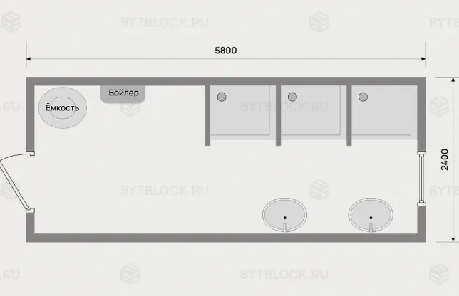 Сантехнический блок-контейнер БК-САН с бойлером, душевыми и раковинами
