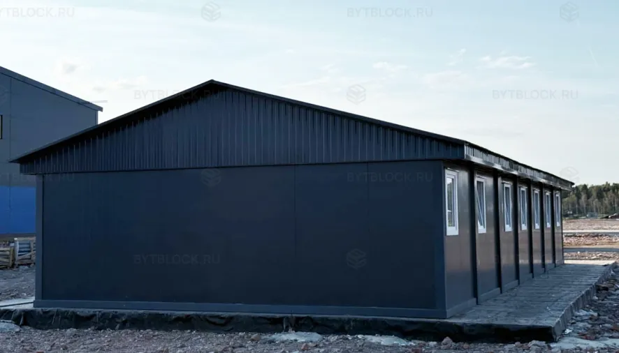 Модульное здание БытБлок из 7 контейнеров из сэндвич-панелей с санузлами