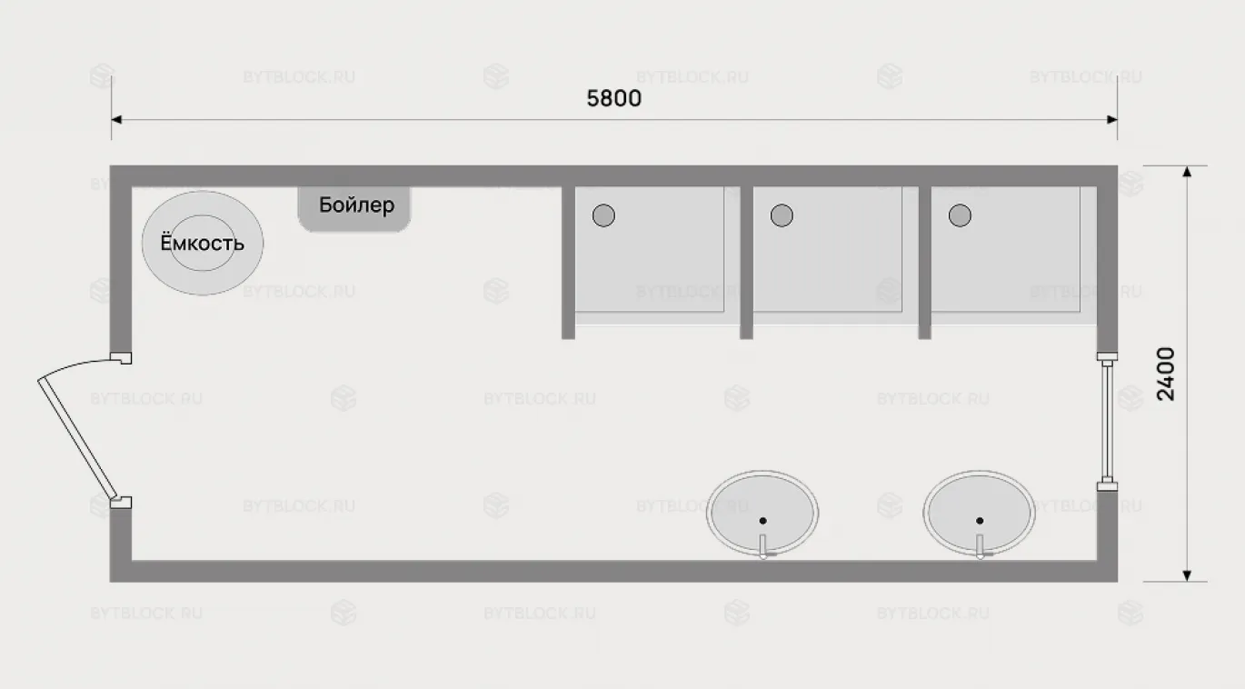 Сантехнический блок-контейнер БК-САН с бойлером, душевыми и раковинами